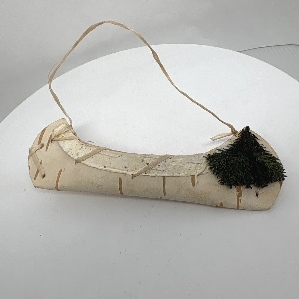 Rustic Birch Bark Canoe Christmas Ornament 5 Inch Lodge Cabin Native American